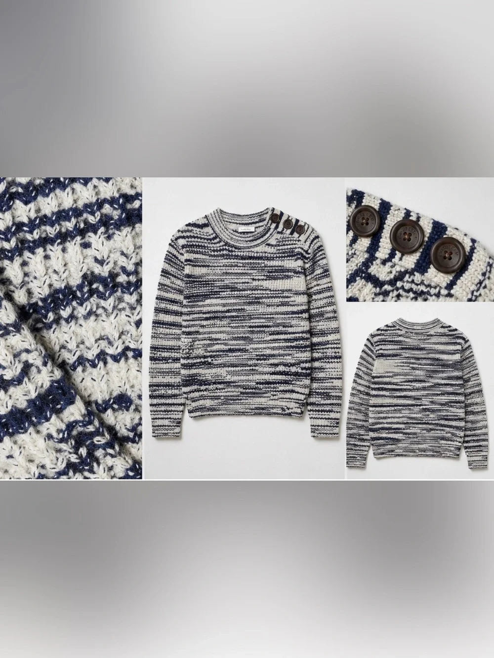 See by Chloé Button Shoulder Knit Sweater Navy Cream Space Dye Medium